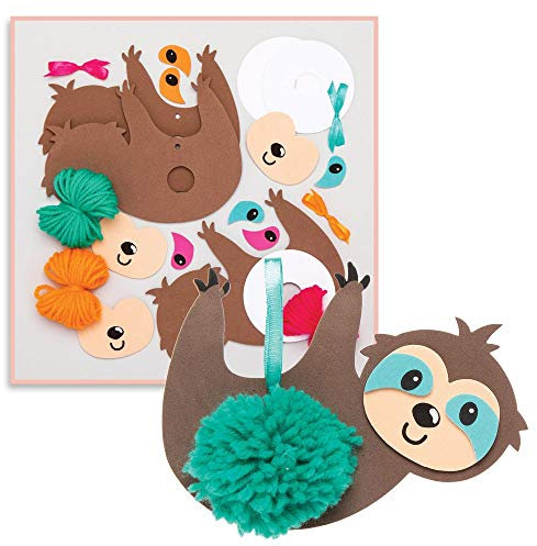 Baker Ross AT695 Bommeln-Set mit Faultier-Motiv, 3 Stück, für Kunst- und Bastelprojekte, Aktivitäten zu Hause oder in der Schule, sortiert