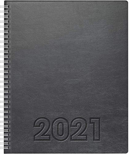 BRUNNEN 1076164841 Buchkalender Manager Wt 7 - weektimer, 2 Seiten = 1 Woche, 21 x 26 cm, Soft-Einband Lino grau, Kalendarium 2021, Wire-O-Bindung
