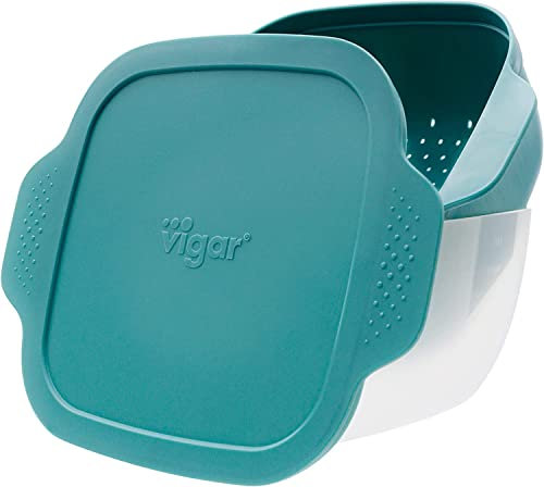 Vigar - Táper Escurridor de Lechuga y Pasta - 20,5 x 16,5 x 11 cm - Colección Homey - Capacidad 1,5 L - Escurridor de Cocina con Tapa Hermética y Colador Interior - Azul
