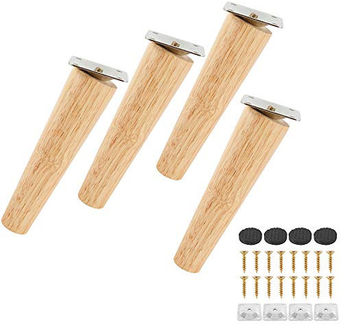 miuline Lot de 4 Pieds de Canapé Bois Massif, Pieds de Meubles pour Fauteuil, Table de Nuit, Armoire, Tiroir(15cm,Oblique)