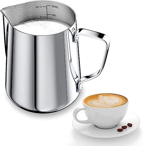 Jarra de leche, espumador de mano de acero inoxidable de 350 ml, espumadora de leche para café jarra taza con jarra de leche perfecta para barista