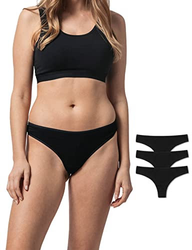 Snocks Brazilian Slip Damen aus Bio-Baumwolle (3er Pack) - Damenunterwäsche mit Perfekter Passform und angenehmem Tragegefühl - Klassisches Unterwäsche Frauen Design - Gr.L, Farbe Schwarz