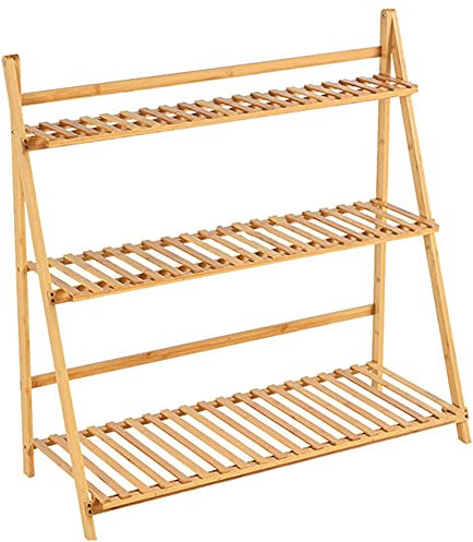 ACXZ Faltbarer Leiterregal Blumenständer Pflanzenregal mit 3 Ablagen, Aufbewahrungsorganizer Präsentationsständer für Indoor Outdoor, Balkon, Wohnzimmer, Garten, natürliche Farbe