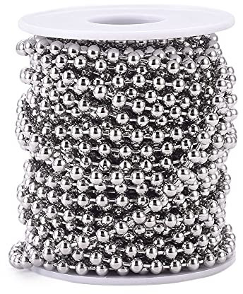 PandaHall Kugelkette aus Edelstahl, 4 mm, verstellbare Kettenverlängerung für selbstgemachte Halsketten, 10 m, Edelstahlfarbe