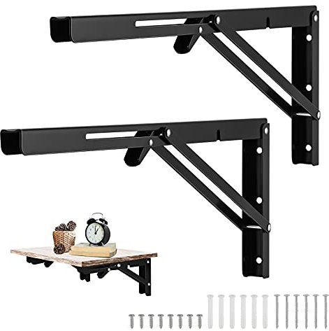 Gueenky 2 Pièces Equerre Rabattable Murale Noir, 450 x170mm Support Console Pliable Equerre Équerre Pliante Charge Lourde Supports Équerre Étagère Pliante Pour Garage Établi