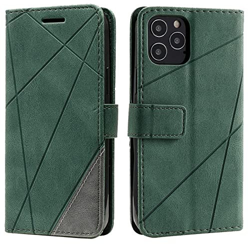 Vankii Kompatibel mit iPhone 12 / iPhone 12 Pro Hülle (6,1 Zoll), Flip Wallet Handyhülle PU Leder Brieftasche Tasche Case Schutzhülle [Kartenschlitzen] [Magnetverschluss] [Standfunktion] (Grün)