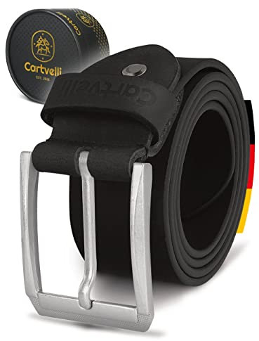 Cartvelli Hochwertiger Ledergürtel Herren Schwarz 125 cm - Echtleder Herrengürtel Made in Germany - 40 mm Vollleder - kürzbar - Männer Gürtel nickelfrei - Leather Belt Men black BS21s-125