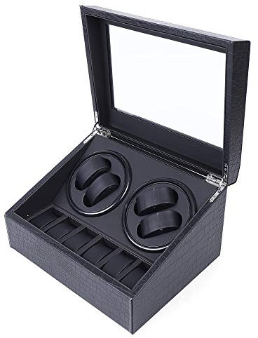 NaMaSyo Automatische Uhrenbewegerbox Leiser Motor Uhrengehäuse Uhrenaufbewahrungsboxen 4 Uhrendrähte + 6 Uhren