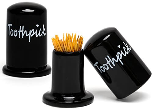 Swetwiny Zahnstocherhalter aus Keramik, 2er-Set, Porzellan, Zahnstocherhalter, Spender mit Deckel für Heim- und Küchendekoration (2 Stück, schwarz)