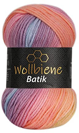 Wollbiene Batik Wolle mit Farbverlauf mehrfarbig 100g Multicolor Strickwolle Häkelwolle (2020 gelb orange beere)