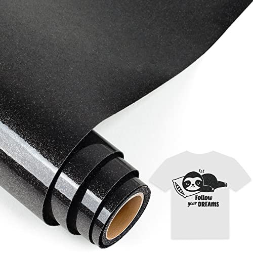 IModeur 5Ft Plotterfolie Textil Glitzer - Schwarz, 30,5 x 152,5 cm Flexfolie für Cricut Maker, Silhouette Cameo, Textilfolie für Kleidung, Mützen, andere Stoffe