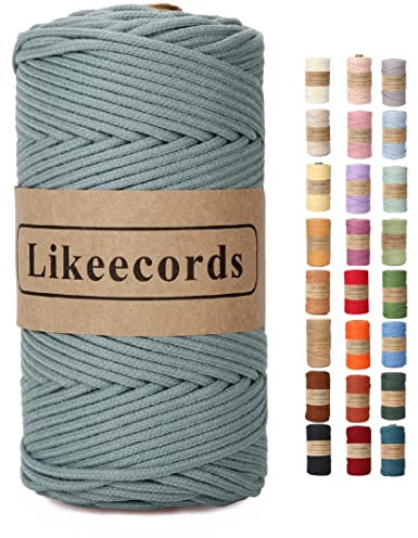 Likeecords Makramee Garn Geflochten 3mm x 100m,100% Natürliches Baumwollschnur Makramee-Schnur, Makramee-Seil, Bunte Bastelkordel aus Baumwolle für Taschen, Wandbehänge, Pflanzenaufhänger (Graublau)