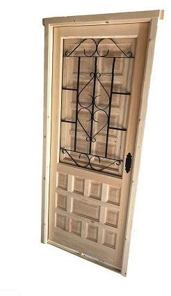 PUERTA MADERA EXTERIOR RUSTICA CON REJA CASTELLANA Y POSTIGO INTERIOR (APERTURA A IZQUIERDAS)