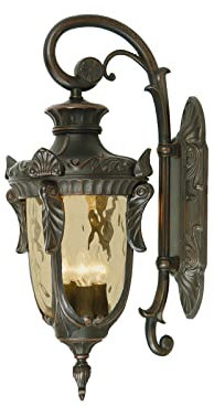 meineWunschleuchte Hochwertige Außenwandlaterne im Jugendstil mit Schirm aus Amberglas, Höhe 64cm