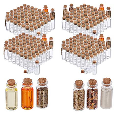 Relaxdays Mini-Bouteilles avec Bouchon de liège, Lot de 288, Petite Bouteille en Verre, 10 ML, Flacon déco, Transparent