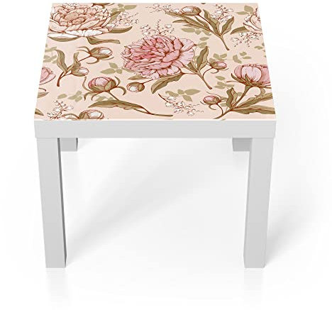 DEQORI Glastisch | weiß klein 55x55 cm | Motiv Prächtige Pfingstrosen | ausgefallener Beistelltisch aus Glas | Hochglanz Couchtisch fürs Wohnzimmer | moderner Couch Tisch mit Design