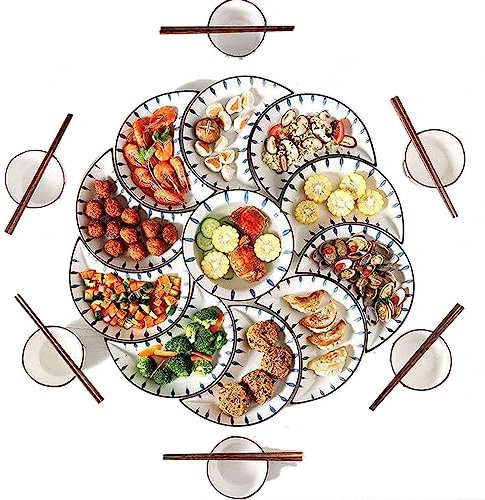 NGDECOR Dinner Set Ceramic Serving Tray Dinner Service, 29 Pieces Ceramic Dinnerware Tableware Stoneware Crockery with Divided Serving Platter, Bowl, Spoon and Chopsticks