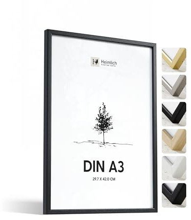 Heimlich® - Bilderrahmen - A3 29,7x42 cm, Ayous-Holz, Schwarz - Kleiner Posterrahmen - Nur zur Wandmontage