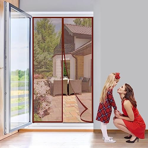 Insektenschutzrollo Fliegengitter für Fenster,175x245cm Fliegengitter Magnet Tur Selbstbausatz Automatisches Schließen,braun