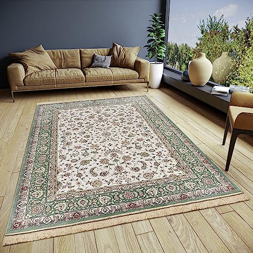 freundin Home Collection Djamila Orientalischer Teppich – Orientalisch Kurzflor Wohnzimmerteppich Weicher Orient-Teppich Klassisch für Schlafzimmer, Esszimmer, Wohnzimmer, Flur – Grün, 95x140cm