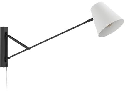 EGLO Wandlampe Forcadet, Wandleuchte für innen mit Schwenkarm, Flurlampe aus Metall in Schwarz und Textil in Grau, schwenkbare Leselampe mit E27 Fassung