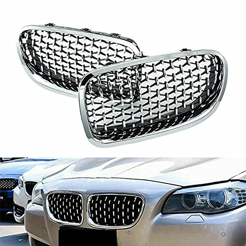 OLgyn Meteor Frontgrill, 1 Paar Frontstoßstange Diamant Nierengitter Für BMW 5Er F10 F11 F18 520I 528I 2010-2016 Silber