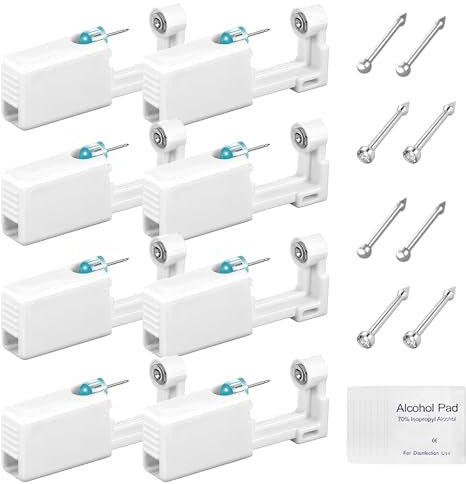 ZIOYA Nasenpiercing Stecher Set 8 Stück Nasenpiercing Stechen Kit mit Alkoholwatte Sicheres Tragbares Piercing Set Selber Stechen für Männer und Frauen