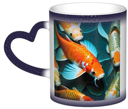 SSIMOO Hd Koi Fisch Keramik Farbwechsel-Tasse, innovative, fesselnde Kaffeetasse mit einzigartigem reaktivem Design