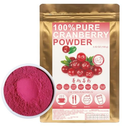 100% Natural Pure Cranberry Powder 100g/3.52oz 蔓越莓粉 Polvere di mirtillo rosso per frullati, frullati, cottura e bevande,| Senza conservanti, liofilizzato, senza zucchero aggiunto