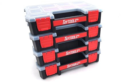 Taytools Kleinteile-Organizer-Box mit 10 Fächern, tragbarer Werkzeugkasten mit zwei Riegeln, mit herausnehmbaren Trennwänden zur Aufbewahrung von Hardware, Schrauben, Bolzen, Nägeln, Perlen oder
