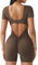 ZAAYO Damen Jumpsuit Kurz Eng Scrunch Butt Bodysuit U Kragen Body Einteiler Yoga Sexy RüCkenfrei Sport Overall Romper Gym Workout Bodycon Kaffee M