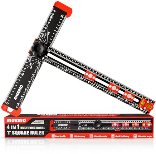 Sigerio Neues 4-in-1 bohrer-positionierungslineal, Aluminiumlegierung T lineal, Multifunktionales T-Quadrat-Lineal für Installation von Griffen Knäufen an Türen oder Schubladen, 15 Zoll/ 40 CM