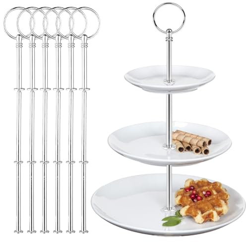 mizikuu 6 PCS Etageren Stangen Set, 3 Etage Tortenständer Metallstange Etagere Bausatz Mittellochausstech Silber Hochzeitstorte Tortenhalter für Geburtstag Torte Cupcakes Macarons Donut Muffin