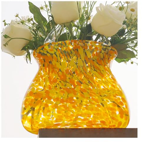 ZDHFFFUK Geldbörsen-Glasvase, mundgeblasene Vase mit Blasen Darin, Geldbörsenvase für Blumen, Glastaschenvase, Dekor-Glasvase für Foto/Geburtstag/Heimdekoration, gelb