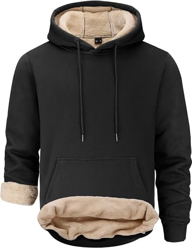 Tansozer Herren Warme Kapuzenpullover Fleece Sweatshirts Hoodies Gefütterte Winterpullover Fleecepullover (Schwarz, S)