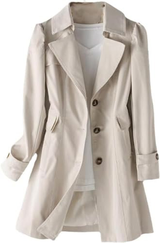 Goolecrimp Manteau trench court pour femmes élégant et décontracté à simple boutonnage printemps et automne manteau coupe-vent pour le travail et le bureau (Beige,M)