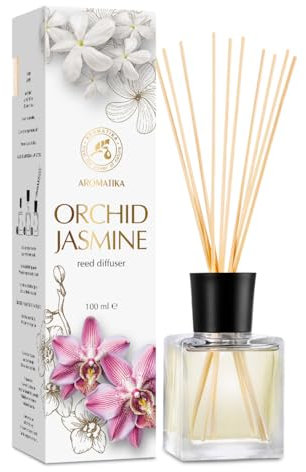 Raumduft Diffuser Orchidee-Jasmin 100ml - Raumduft Diffuser mit Stäbchen - Raumbeduftung - Frischer Duft - Lufterfrischer für Raum - Zuhause - Büro - Boutique - Aromatherapie - Reed Diffuser