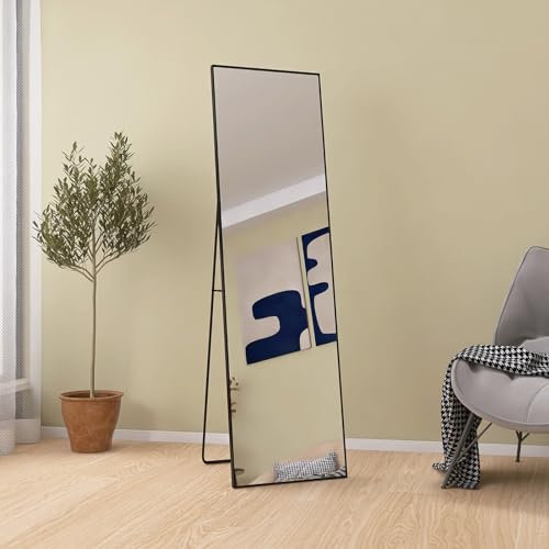 KeepGoon Miroir sur Pied 140 x 40 cm - Cadre en Aluminium - Grand Miroir cosmétique HD - Grand Miroir Pleine Longueur - Parfait pour Le Salon, la Chambre à Coucher, Le Dressing