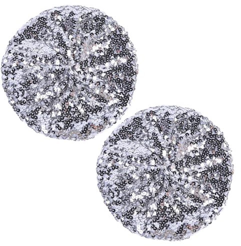 EUPSIIU 2 Stück Pailletten Hut Disco Outfit, Accessoire, Mütz mit Glänzende Pailletten, Frauen Glitzernde Pailletten Baskenmütze Glänzende Beanie Mütze, Unisex, Einheitsgröße (Silber)