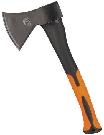 HRB Axt - Spaltaxt gehärtetem Stahl, zum Holz Spalten geeignet, Survival Axt mit ergonomischem Griff (Schwarz/Orange, 1 Kg)