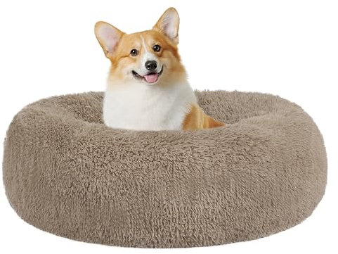 HMTOPE Orthopädisches Hundebett rund Hundekissen Hundesofa Katzenbett Donut Kuscheliges Hundekorb Waschbar, 70 cm Ø, Kamelbraun