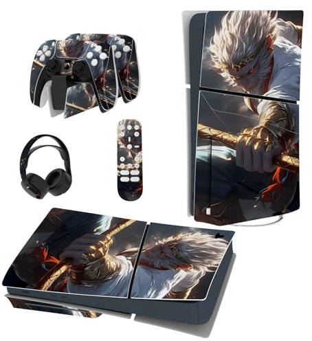 playvital Full Set Skin Sticker for ps5 Slim Console Disc Edition (The New Smaller Design), Vinyl Skin Decal Cover for ps5 Controller & Headset & Charging Station & Media Remote - Sage Wukong