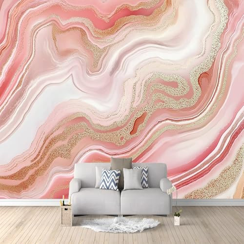 Papier Peint Mural Salon Marbre Rose 200x140 cm Papier Peint Panoramique Intissé Moderne, Décoration Murale Poster Tableaux Muraux Imprimé 3D Tapisserie Photo