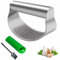 Garlic Press Stainless Steel Garlic Crusher Presser Kitchen Garlic Rocker Food Grade Ginger Grater Chopper Mincer Twister Squeezer Smasher with Silicone Garlic Peeler Tube Roller & Cleaning Brush