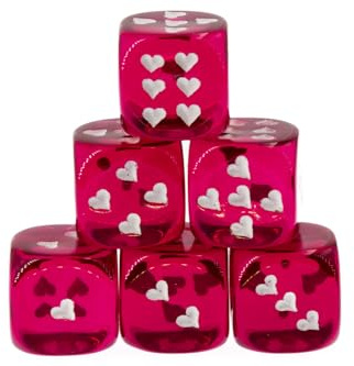 WeLoveDice - Würfel Fuchsia mit weißen Herzen - Made in Germany - 6 Stück