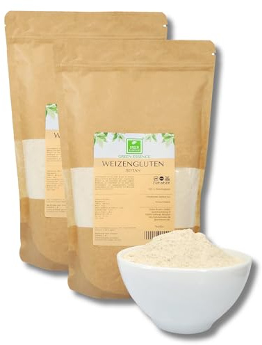 Weizengluten 2kg Weizenkleber Seitan Basis Gluten Pulver von Green Essence | Seitanpulver veganer Fleischersatz, Weizenkleber Glutenpulver, natürlich Verdickungsmittel rein pflanzlich, Weizeneiweiß 2 kg