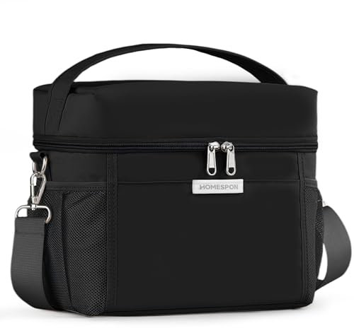 HOMESPON Kühltasche Klein 10L Faltbare Isoliert Lunchtasche für Unterwegs, Picknick, Büro & Reise Thermotasche lunch bag mit Tragegriff(Schwarz M)