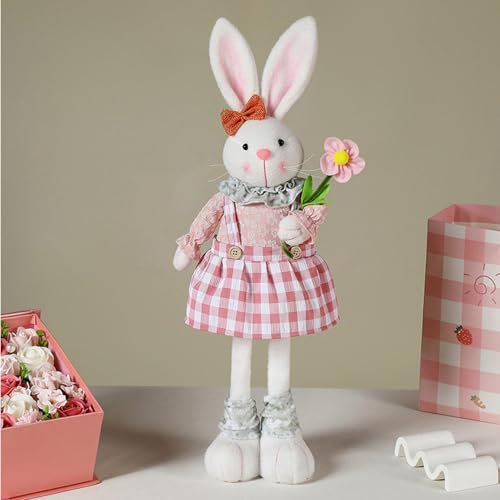 Osterhase Deko Groß Hase Deko, 16.1 bis 21,6 Zoll osterhasen figuren, Hasengefüllter Tierkaninchendekor mit versenkbaren Beinen, Osterdeko Tisch Osterhasen Figur Frühlingsdeko für Zuhause Wohnzimmer
