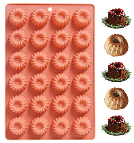 Butabeishy Silikonform Mini Gugelhupf 24 Stück, 30 x 19,5 cm | Antihaft-Silikon, Für Schokolade & Kuchen, Jede Form 4 x 4 cm, Flexibel & Langlebig, Leicht zu Reinigen