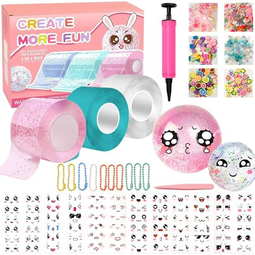 Nano Tape Bubbles Kit, Doppelseitiges Klebeband Set für Blow Bubbles, Magie Nano Klebeband Set,Elastic Bubble DIY Craft Kit, Gastgeschenke und Geschenke für Mädchen, Jungen, Kinder, Erwachsene